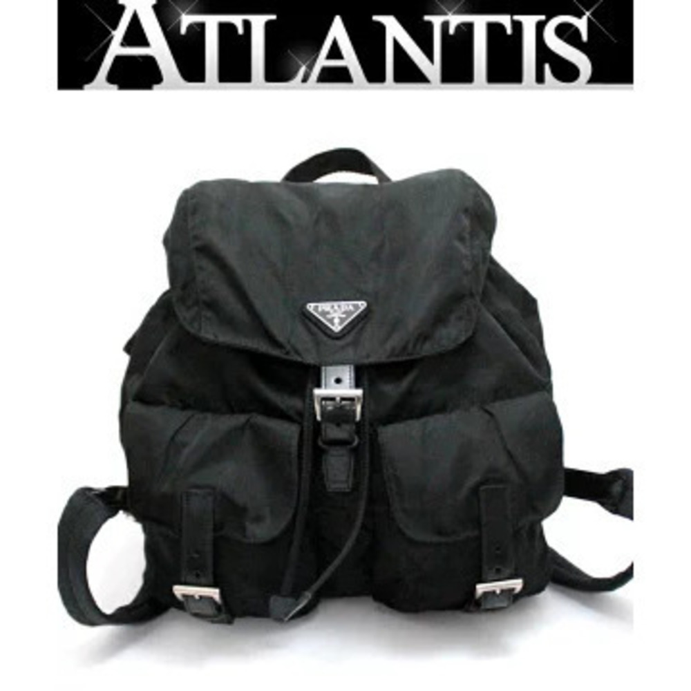 Prada Triangle Logo Double Pocket Backpack Rucksack Daypack Black